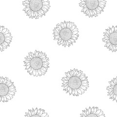 Sunflower pattern background. Handrawn of sunflower pattern. Doodle sunflower pattern background. Retro 90s Sunflower Seamless Pattern background.