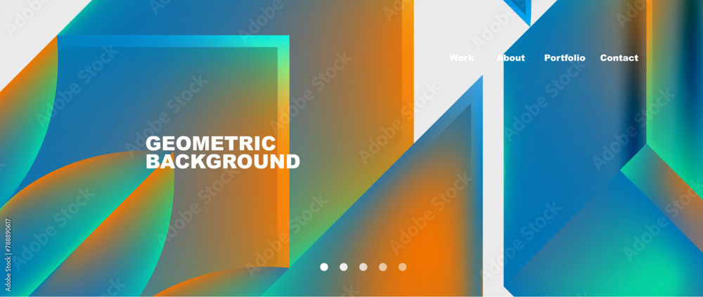 Aufkleber A colorful geometric background featuring a gradient of blue, orange, and green hues. The design includes rectangles, triangles, and spaces reminiscent of a computer display device