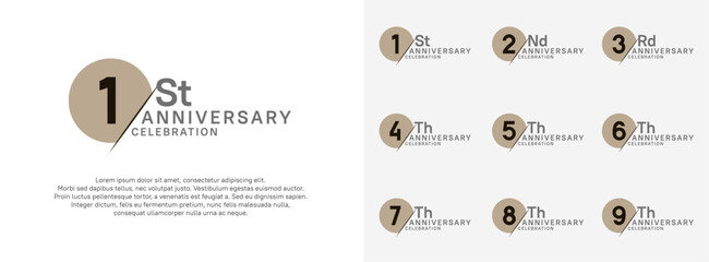 anniversary logo style vector sets. brown circle and black number for celebration