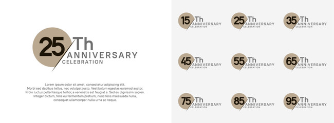 anniversary logo style vector sets. brown circle and black number for celebration