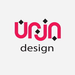 urjn logo design with the concept of smooth curved lines and several black dots