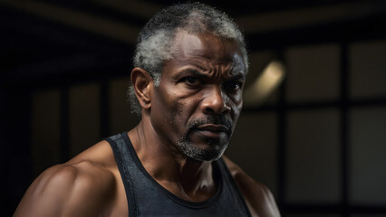 Fototapeta premium Portrait of an elderly black man in a gym