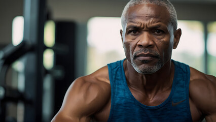 Portrait of an elderly black man in a gym