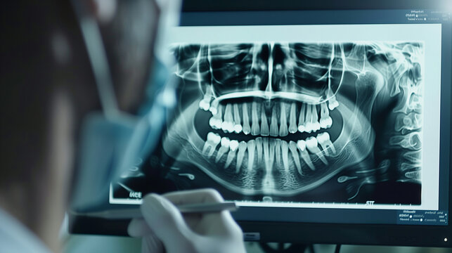 男性の歯科医師が歯のレントゲンを使用するリアルなシーン.