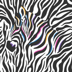 Multicolored zebra head abstract pattern. Modern Seamless print for wallpaper, apparel, textile, wrapping paper, etc. Vector illustration.