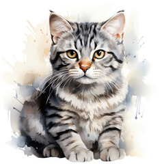 Watercolor American Shorthair, clipart Illustration, Generative Ai