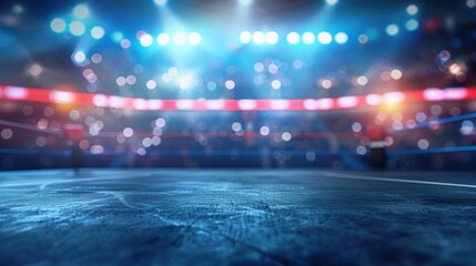 Boxing arena with blurred spectator and stadium light AI generated - obrazy, fototapety, plakaty