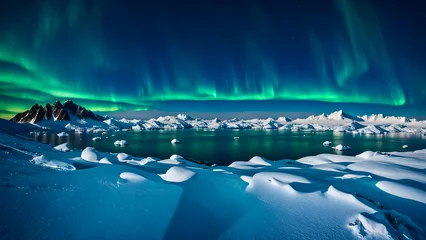 Fototapete Rund Aurora on Arctic glaciers, glaciers on the sea surface, scientific phenomena © Echotime