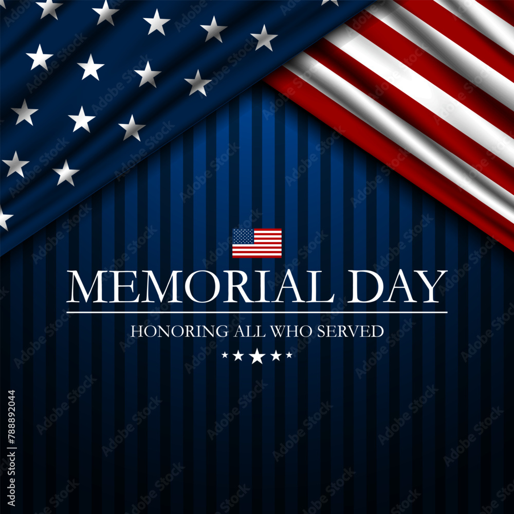 Wall mural memorial day background design with honoring all who served text