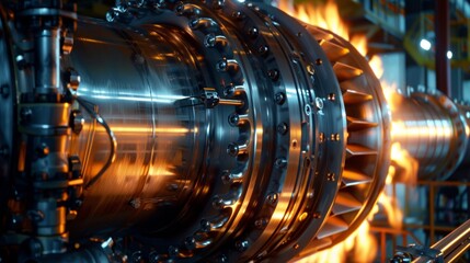 A steam turbine converting the heat and energy from pyrolysis into electricity showcasing its potential for use in power generation. .