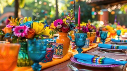 Fototapeta premium Vibrant and classic table adornments to brighten up your Fiesta celebrations