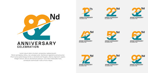 anniversary logotype vector set with orange and blue color and slash for celebration day