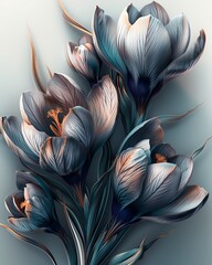Soft purple and white crocus flowers, emerging as harbingers of spring in serene detailed clipart