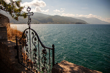 Lake Ohrid, a lake which straddles the mountainous border between the southwestern part of North...