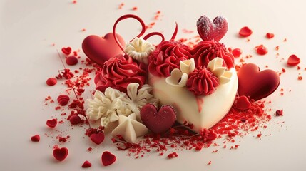 Exquisite heart themed cakes delicately crafted on a pristine white canvas tailored for those...