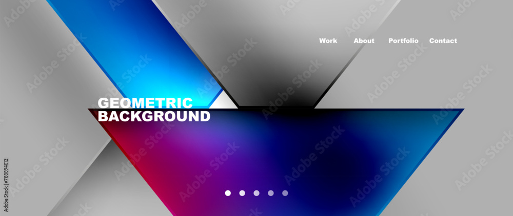 Poster a geometric background featuring blue, red, and purple triangles on a gray background. perfect for g