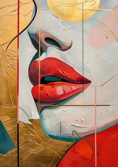 Matisse and Kandinsky Fusion: Lips in Gold and Red
