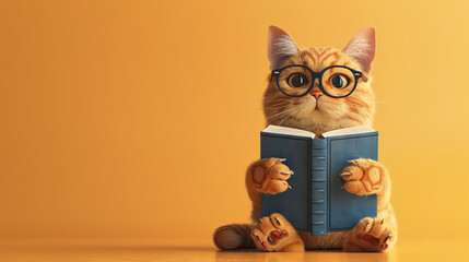 Cat Holding Book for International Book Day and School Concept