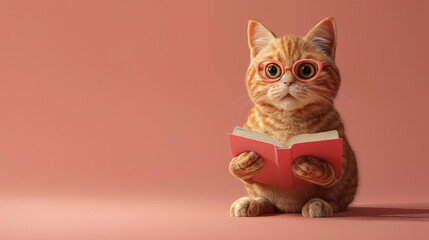 Cat Holding Book for International Book Day and School Concept