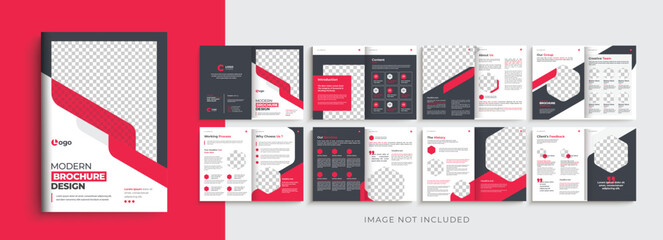 Editable company profile business brochure template design, red color shape modern brochure layout