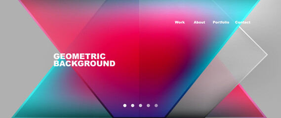 Fototapeta premium A triangular geometric background featuring shades of pink, violet, magenta, and electric blue. In the middle, a rectangle displaying automotive lighting in a futuristic font