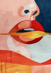 Gold and Red Lips Art in Matisse and Kandinsky Style