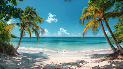 Palm trees swaying on a tropical summer beach