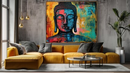 This modern abstract Buddha head statue adds a peaceful touch to your home decor perfect as a living room background, Generated by AI