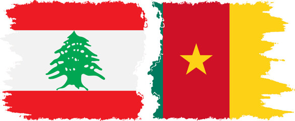 Naklejka premium Cameroon and Lebanon grunge flags connection vector