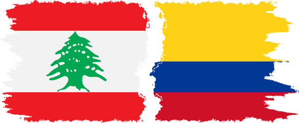 Colombia and Lebanon grunge flags connection vector