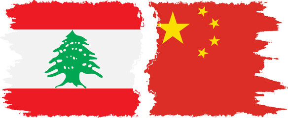 China and Lebanon grunge flags connection vector