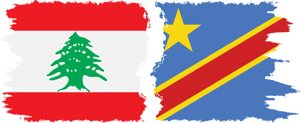 Congo - Kinshasa and Lebanon grunge flags connection vector