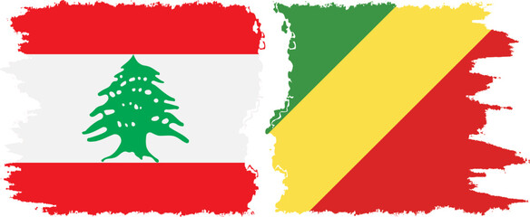 Congo-Brazzaville and Lebanon grunge flags connection vector