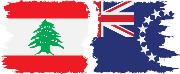 Cook Islands and Lebanon grunge flags connection vector