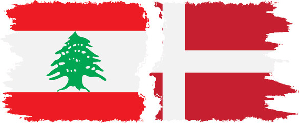 Naklejka premium Denmark and Lebanon grunge flags connection vector
