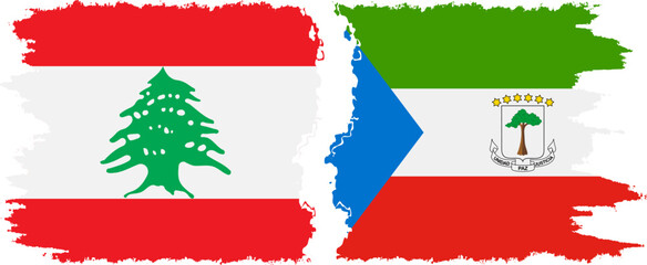 Equatorial Guinea and Lebanon grunge flags connection vector