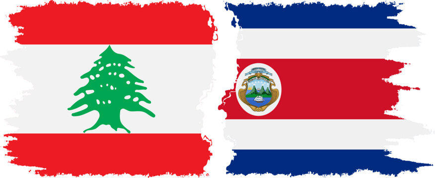 Costa Rica and Lebanon grunge flags connection vector