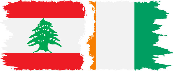 Ivory Coast and Lebanon grunge flags connection vector