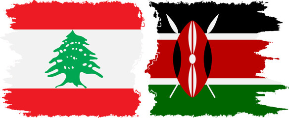 Kenya and Lebanon grunge flags connection vector
