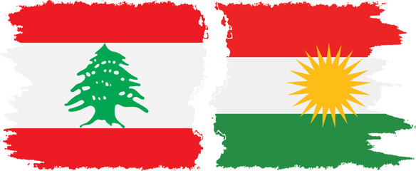 Naklejka premium Kurdistan and Lebanon grunge flags connection vector