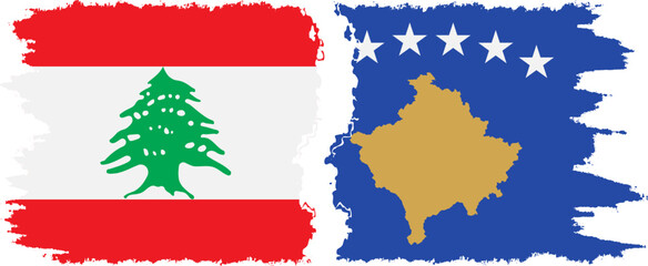 Kosovo and Lebanon grunge flags connection vector