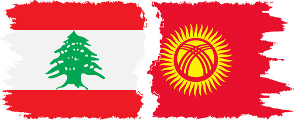 Fototapeta premium Kyrgyzstan and Lebanon grunge flags connection vector