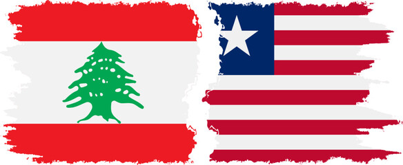 Naklejka premium Liberia and Lebanon grunge flags connection vector