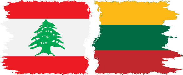 Lithuania and Lebanon grunge flags connection vector - obrazy, fototapety, plakaty