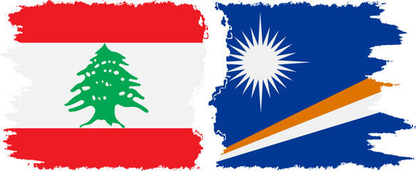 Marshall Islands and Lebanon grunge flags connection vector