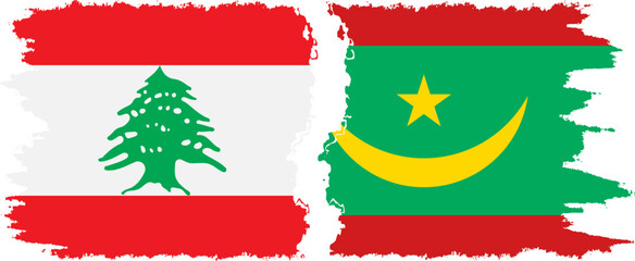 Mauritania and Lebanon grunge flags connection vector