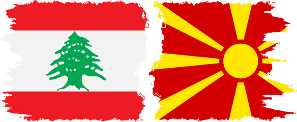Northern Macedonia and Lebanon grunge flags connection vector - obrazy, fototapety, plakaty