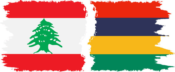 Naklejka premium Mauritius and Lebanon grunge flags connection vector