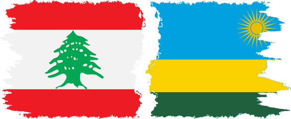 Rwandan and Lebanon grunge flags connection vector