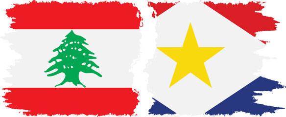 Saba and Lebanon grunge flags connection vector